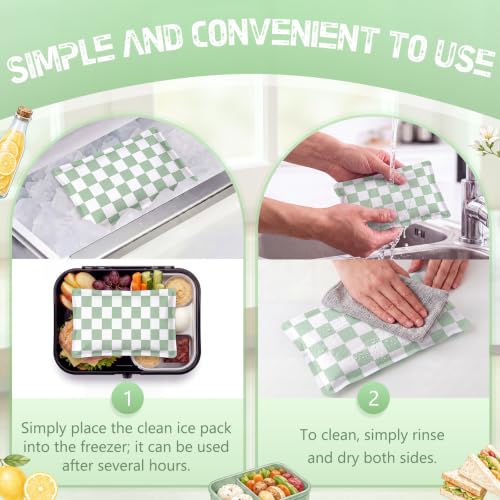 VIHOSE 2 Pcs Ice Packs for Lunch Box Bag - color: Sage Green, style: Checkerboard