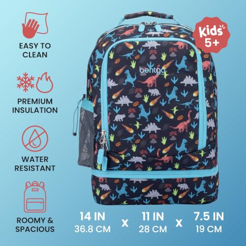 Bentgo Kids 2-in-1 Backpack & Insulated Lunch Bag with Padded Straps - color: Dinosaur, size: Kids Large