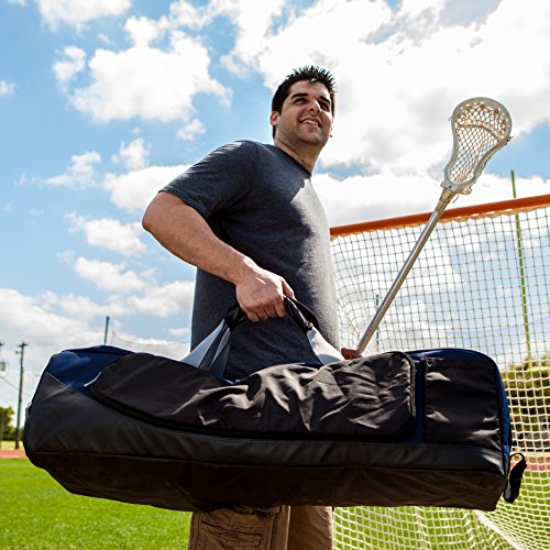 Champion Sports Lacrosse Equipment Bag – Heavy-Duty Nylon, Stick Compartment, Waterproof Bottom, Adjustable Strap, 44x15x13in - color: Red