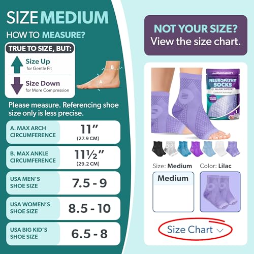 BraceAbility Neuropathy Socks (Pair) - Peripheral Neuritis Compression Diabetic Toeless Foot Sleeves for Nerve Damage Pain in Feet, Ankle Gout, Plantar Fasciitis Relief Brace for Men and Women (Lilac - Standard - 1 Pair, Medium) - color: Lilac - Standard