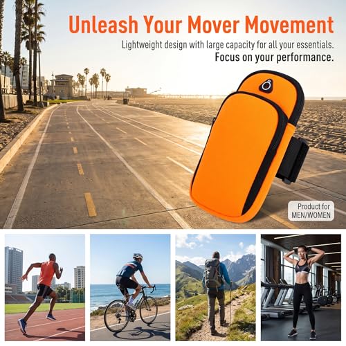 Cell Phone Holder Arm Bag for Running Mountaineering Footing Cycling Gym Sports Lightweight Double Layer Large Capacity Wrist Bag with Headphone Cable Hole (Black)