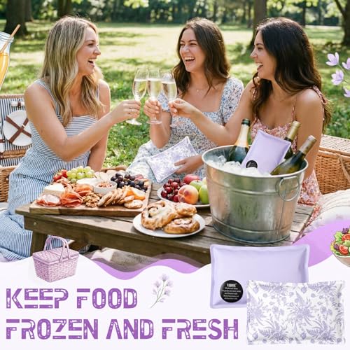 VIHOSE 2 Pcs Ice Packs for Lunch Box Bag - color: Purple, style: Floral
