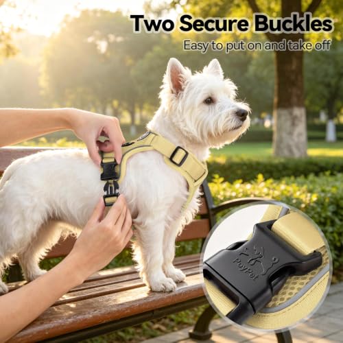 PoyPet Mesh Dog Harness, Reflective Breathable Puppy Vest for Small Dogs - color: Khaki, size: XS