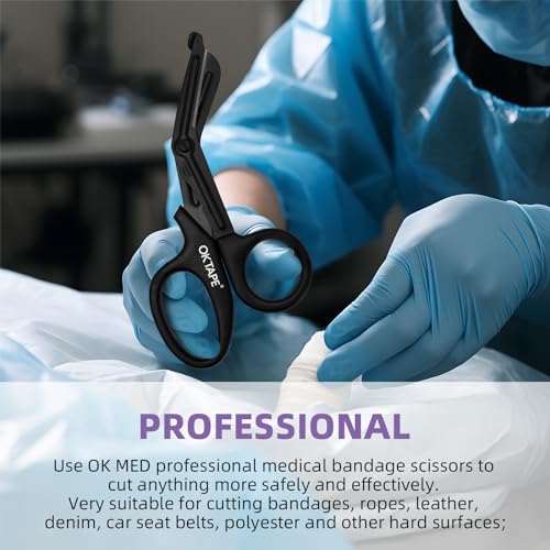 OK TAPE Shears - Bandage Scissors，Medical Scissors, EMT Trauma Shears, Non-Stick Scissors, First Aid Outdoor Stainless Steel Teflon, Black Handle and Black Coated Blades, 1 Packs