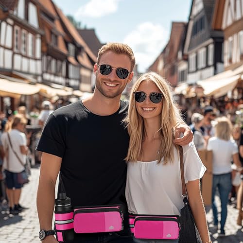 Fanny Pack for Women Men with Water Bottle Holder,Waist Bag for Hiking,Travel,Running,Dog Walking,Workout,Cycling (Pink) - color: Pink
