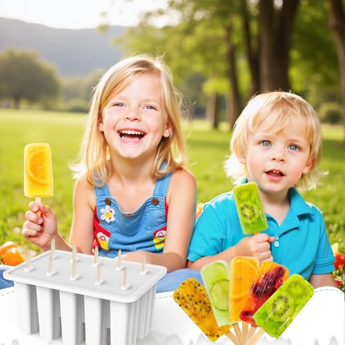 10-Cav Popsicle Molds, Silicone Ice Pop Mold for DIY Frozen Treats - color: White