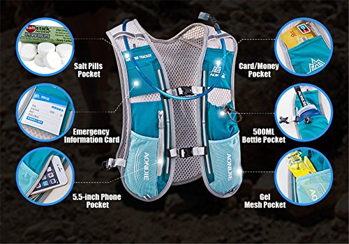 AONIJIE 5L Outdoor Sport Multifunctional Camping Backpack Cycling Running Climbing Hiking Hydration Vest Pack - color: Blue+1.5l Hydration Bladder