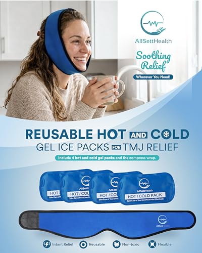 Face Ice Pack Wrap for TMJ Relief, Wisdom Teeth, Jaw, Head and Chin, 4 Reusable Hot and Cold Gel Packs, Pain Relief for Mouth, Oral and Facial Surgery