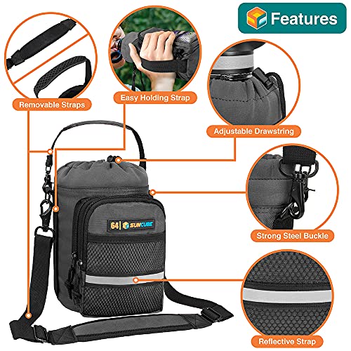 SUN CUBE Insulated Water Bottle Carrier Bag with Strap, Crossbody Sling - color: Gray, size: 64 oz