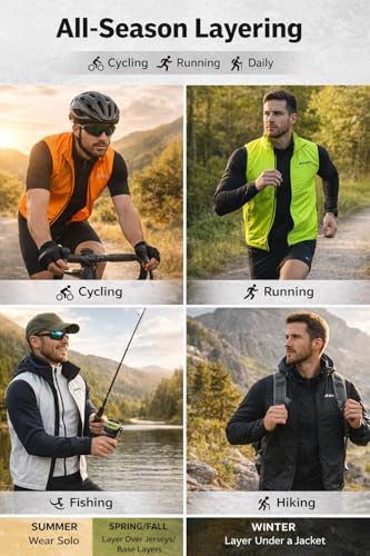 qualidyne Men's Windproof Cycling Vest, Full-Zip Sleeveless Bike Gilet - color: Black, size: Medium