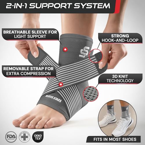Sleeve Stars Ankle Brace Men & Women Support (Single/S:9"-10"/Gray) - color: Gray, size: Small