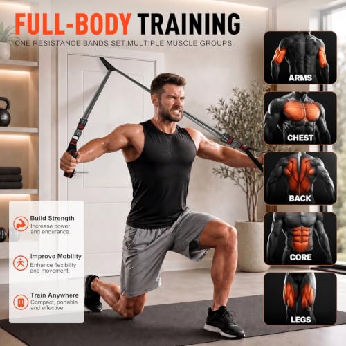 HPYGN Resistance Bands with Handles, 150 lb Exercise Bands for Home Workout - color: 1-grey, style: 150LBS