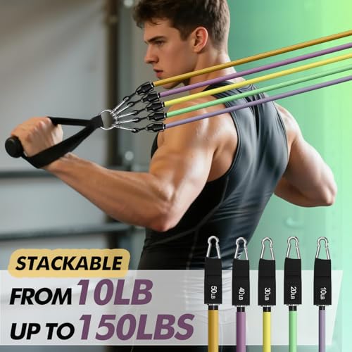WHATAFIT Resistance Bands with Handles, 150 lb Exercise Bands Set - color: Navy Blue