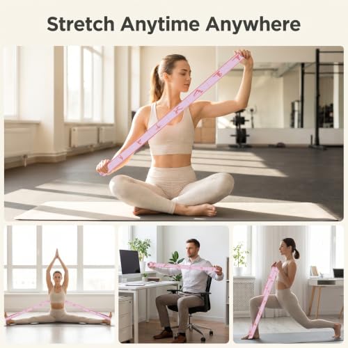 Pink Stretch Band for Women 12 Loop Number Elastic Fitness Exercise Band for Working Out Stretching Strap Resistance Bands for Physical Therapy Exercise Flexible Pilates Dance Gymnastics