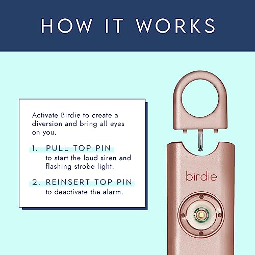 She’s Birdie–The Original Personal Safety Alarm for Women by Women–Loud Siren, Strobe Light and Key Chain in a Variety of Colors (Metallic Rose) - color: Metallic Rose