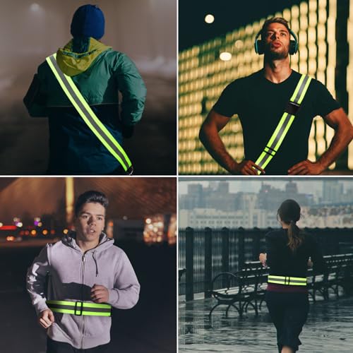 Reflective Running Gear & Reflective Armband, High Visibility Belt Reflective Shoulder Strap Reflector Arm Band Reflective Belt Sash for Walking Hiking Biking Body Wrist(13.78x1.57 inch)