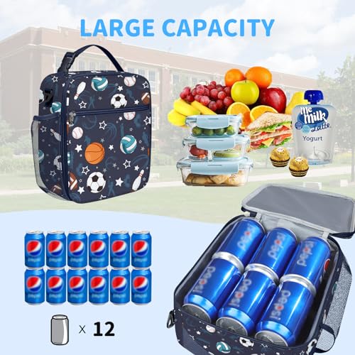 Clastyle Car Insulated Kid Lunch Bag for Boy Lunch Box, Basketball Football - color: Ball