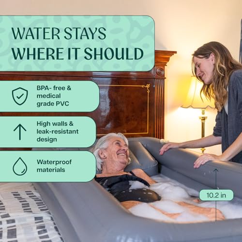 Inflatable Bed Bathtub for Adults, Bedridden Patients - Easy Bed Bath System for Elderly & Disabled - Home Care Portable Medical Bed Shower Solution with Electric Pump and Complete Kit