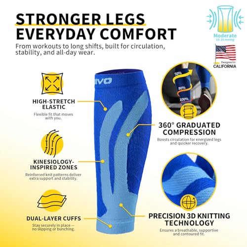 CAMBIVO Calf Compression Sleeve 3 Pairs Footless Compression Socks Running - color: Dark Blue, size: Large-X-Large