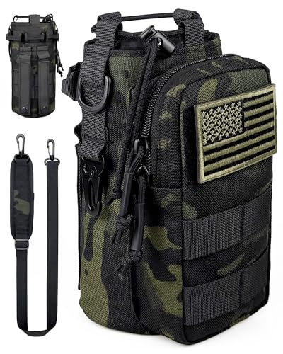 DEFUNX 32 Oz Water Bottle Holder with Strap Bottle Carrier Bag with Phone Pocket MOLLE System for Walking - color: Camo Black