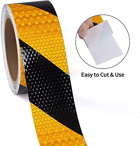 Reflective Tape, Waterproof Self Adhesive Dot Safety Reflector - color: Black Yellow, size: 2 Inch x 65 Feet