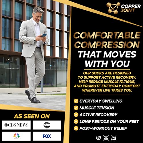 CopperJoint Compression Socks for Women & Men, Black & Tan, Large, 1 Pair - color: Black and Tan, size: Large