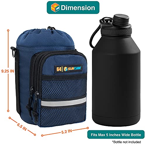 SUN CUBE Insulated Water Bottle Carrier Bag with Strap, Crossbody Sling - color: Navy, size: 64 oz