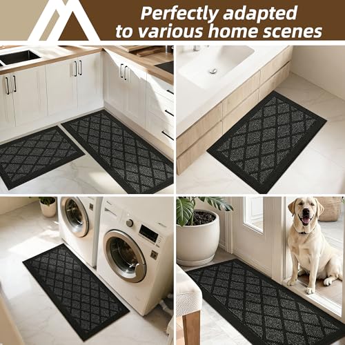 COSY HOMEER Kitchen Rugs, 2 PCS Kitchen Mats Non Slip Washable,Black - color: Black, size: 24"x36" + 24"x60"