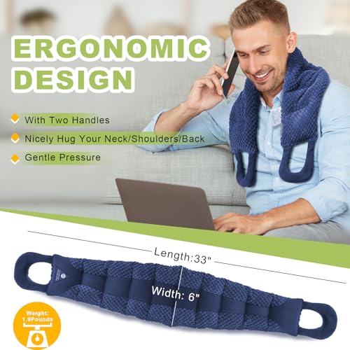 UNCN Long Heating Pad for Neck and Shoulders Back 33 x5.9inches Microwavable Large Moist Heat Pack Warm Hot Compress Neck Wrap Weighted Bag Massage Reusable Herbal Nature Calming Portable - color: Navy Blue