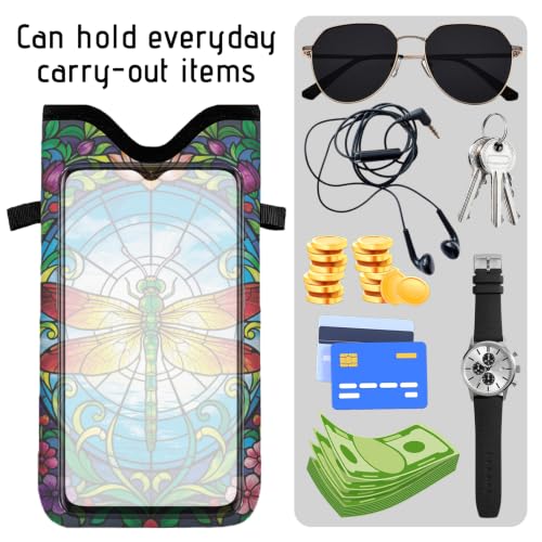 GLOBLELAND Dragonfly Cell Phone Sleeve Pouch Case Bag 7.1×3.9 inch Insect Shockproof Universal Phone Bag with Crossbody Strap Neck Lanyard for Women Men Phone Headphones Watch Multicolor - color: Dragonfly Flowers