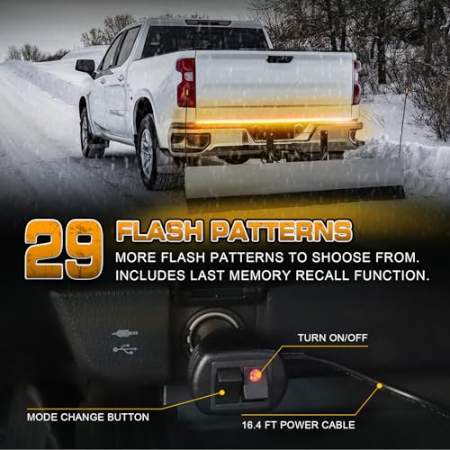 60 inch Tailgate Lights Strip Amber Strobe Lights - color: Amber/Yellow