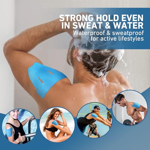 KTQUICK Precut Kinesiology Tape for Shoulders, 24 PCS, 20% Stronger, Blue - color: Blue, size: 24PCS
