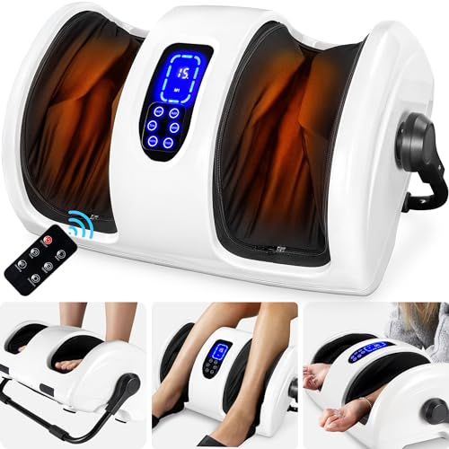 Best Choice Products Shiatsu Foot Massager with Heat for Plantar Fasciitis & Neuropathy, Kneading Foot & Calf Massager with Remote, 360° Adjustable Handle, Rolling & Compression Massage - White - color: White