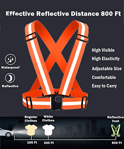 Reflective Vest, High Visibility Safety Vest Straps Reflective Gear for Night Running Walking Cycling for Men Women Kids - color: Orange+green