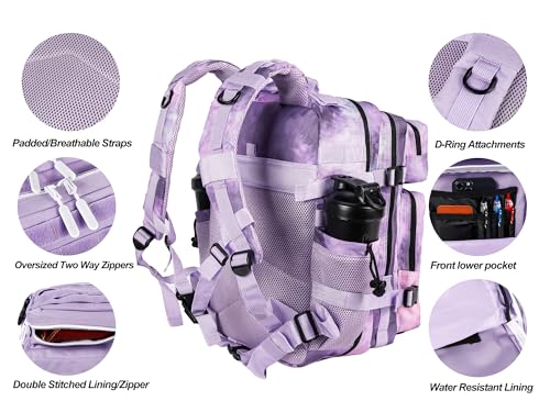 LHI Tactical Military Backpack for Men and Women 25L/35L Army Assault Pack Bag Small Rucksack with Bottle Holder - color: 35l-light Purple, size: Medium