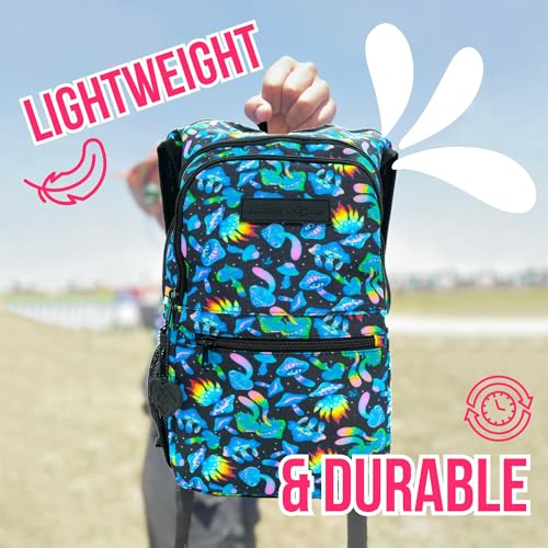 Kandies World Reflective Festival Hydration Pack - 2L Hydropack for Raves, Hiking, Biking, Running, and More (with Anti-Theft Pocket) - style: Mushroom