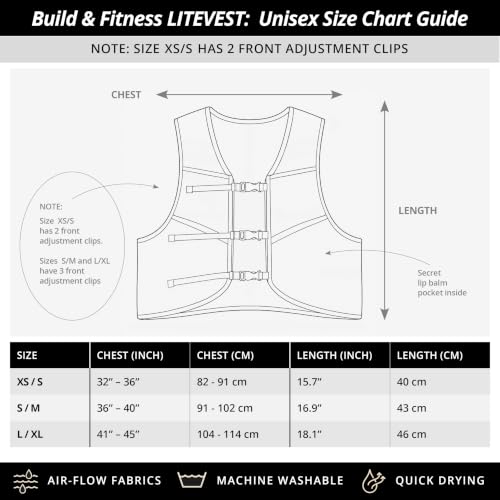 Build & Fitness LITEVEST Running Vest with 2X 500ml Soft Flasks – 7 Pockets, Lightweight, Breathable Hydration Vest – Premium, Secure, Comfort & Style for Training, Trails, Marathons & Everyday Runs - size: XS / S