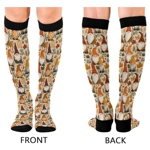 Wusikd Milk Cow Compression Socks for Women and Men Circulation Flowers Long Socks for Athletic Running 2 - color: Autumn Gnomes