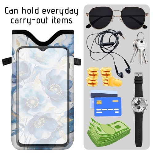 GLOBLELAND Blue Poppy Cell Phone Sleeve Pouch Case Bag 7.1×3.9 inch Blue Flowers Shockproof Universal Phone Bag with Crossbody Strap Neck Lanyard for Women Men Phone Headphones Watch - color: Blue Poppy