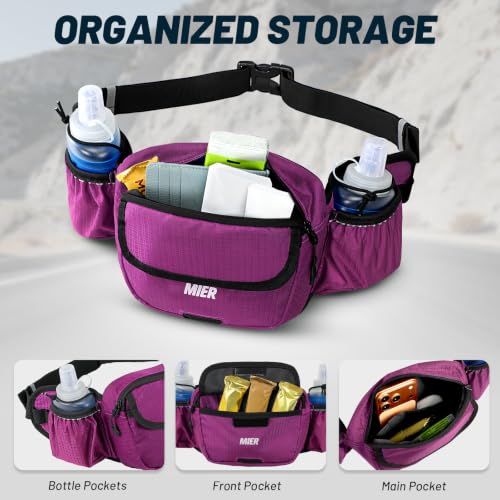 MIER Hydration Waist Pack with Soft Flasks (2x300ml) for Women Men, Purple