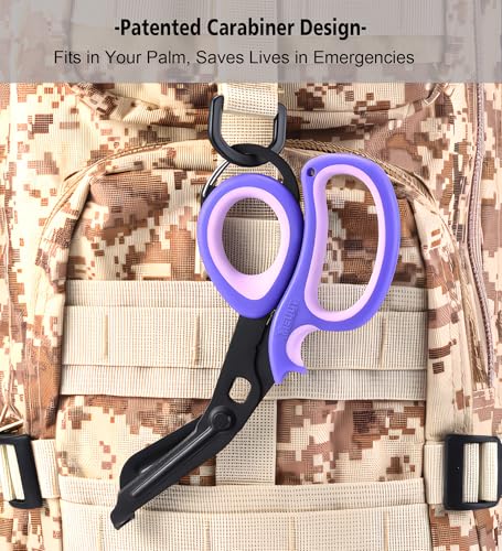 MEUUT Trauma Shears with Carabiner 7.5 Inch 2-Pack Medical Scissors - color: Black/Black+purple/Purple