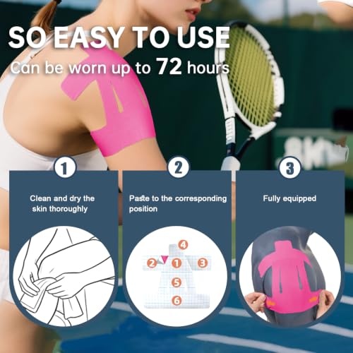 Precut Kinesiology Tape for Shoulder, 10 Pcs, Pink - color: Pink, size: 10 Pcs