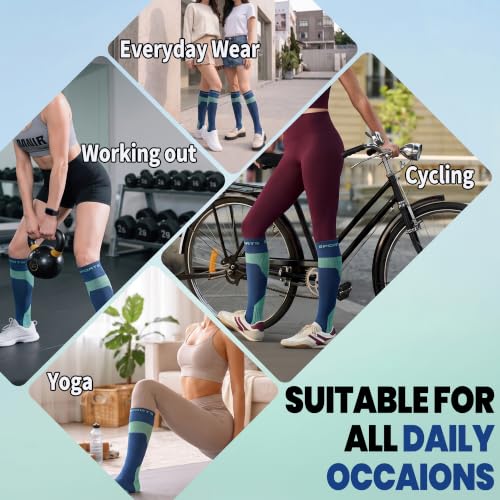 Knee-High Compression Socks For Women,20-30 Mmhg,All Day Comfort - color: Blue+green