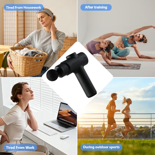 Massage Gun Deep Tissue, Handheld Neck Massager, Portable - 6 Adjustable Vibration Levels, Electric Back Massagers for Athletes, Home & Gym, Mothers Day Gifts (Black) - color: Black