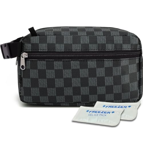 Fammart Freezable Snack Bag with Removable Ice Packs, Small Insulated Lunch Bag Mini Cooler, Leakproof Reusable Snack Lunch Box with Buckle Handle for Work, Travel, Office - Checkered Gray - color: with Ice Packs - Checkered Gray