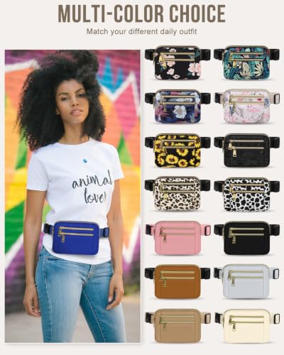 Capolo Fanny Packs for Women 4 Zip Pocket Crossbody Belt Bag Waist Bags - color: Blue, size: Medium