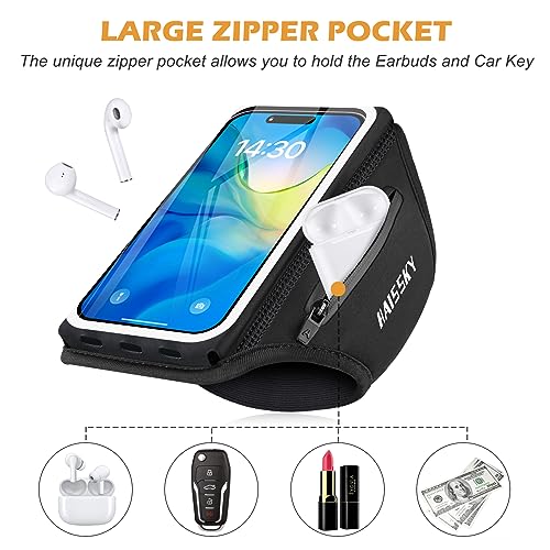 Running Armband with Earphone Bag, 6.9" Phone Holder for iPhone Samsung - color: Dark Black (Up to 6.9''), size: Medium