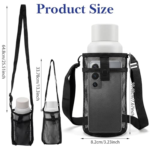 SynHHergyx 3 PCS Adjustable Mesh Water Bottle Holder with Strap and Pocket