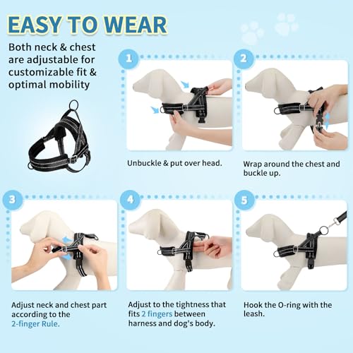 SlowTon No Pull Small Dog Harness and Leash Set with Front Clip - color: Black, size: Small