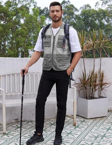 Gihuo Men's Utility Vest Fishing Safari Vest Summer Travel Vest with Pockets - color: Grey, size: Small